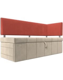 Кухонный прямой диван Стоун с углом правый Микровельвет Бежевый Красный 117770 Лига диванов