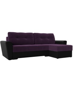 Угловой диван Амстердам правый угол Велюр Экокожа Фиолетовый Черный 117801 Лига диванов