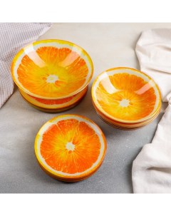 Набор Сочный апельсин салатник 6 десерт тарелок 6 обед тарелок 6 мисок оранжевый Доляна