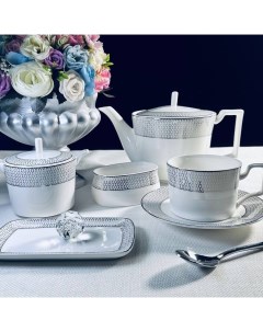 Чайный сервиз на 6 персон 16 предметов Севилья серебро чайник чашки блюдца Lenardi