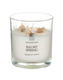 Свеча ароматическая 9 см в подсвечнике с суxоцветами Bergamot Lemon Balmy spring Kuchenland