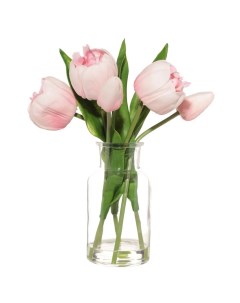 Букет искусственный 21 см в вазе полиуретан стекло Розовые тюльпаны Tulip garden Kuchenland