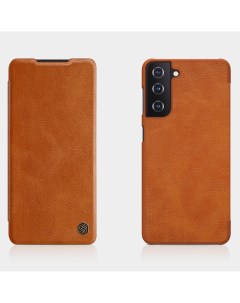 Кожаный чехол книжка Leather Qin для Samsung Galaxy S21 коричневый Nillkin
