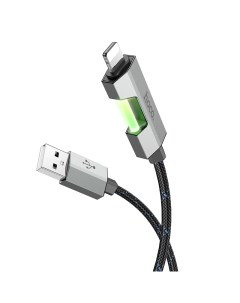 USB дата кабель Lightning U123 1 2м с индикатором черный Hoco