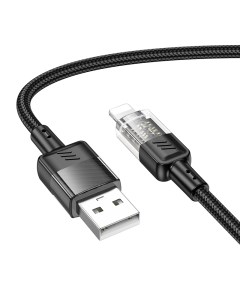 USB дата кабель Lightning U129 1 2м черный с прозрачным Hoco