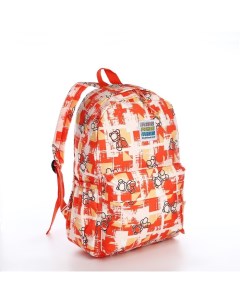 Рюкзак школьный из текстиля на молнии Мишки 3 кармана оранжевый Nobrand
