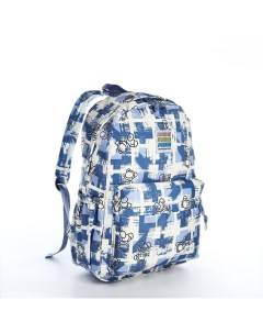 Рюкзак школьный из текстиля на молнии Мишка 3 кармана синий Nobrand