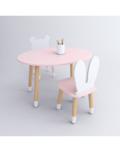 Комплект детской мебели стол Овал розовый стул Зайка розовый Dimdom kids