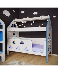 Кровать детская с бортиком кровать домик Облачка вход справа синий 160х80 см Базисвуд