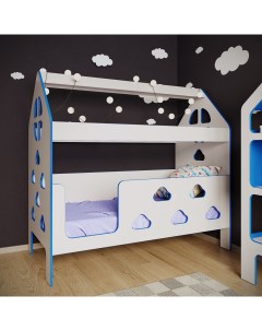 Кровать детская с бортиком кровать домик Облачка вход слева синий 160х80 см Базисвуд