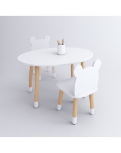 Комплект детской мебели стол Овал белый стул Мишка белый Dimdom kids