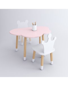 Комплект детской мебели стол Облако розовый Стул Корона белый Dimdom kids