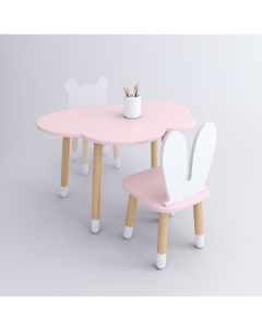 Комплект детской мебели стол Облако розовый стул Зайка розовый Dimdom kids