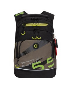 Рюкзак школьный с карманом для ноутбука 13 анатомический черный хаки Grizzly