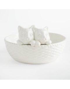 Блюдо глубокое 24x13 см керамика белое Коты в корзине Kitten Kuchenland