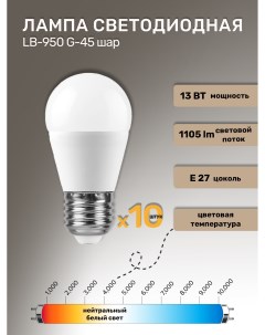 Лампа светодиодная 38105 13W E27 4000K LB 950 G 45 шар Feron