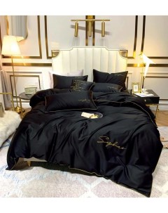 Комплект постельного белья 2 спальный простыня на резинке Черный Winni