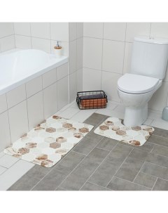 Набор ковриков для ванны и туалета Соты 2 шт 79x50 50x39 см цвет корич Доляна