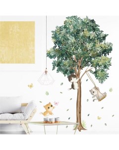 Наклейка пластик интерьерная цветная Котята и дерево 30х90 см набор 2 листа Nobrand
