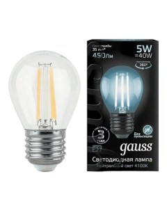 Лампа светодиодная Filament Е27 5 Вт 4100 К груша прозрачная Gauss