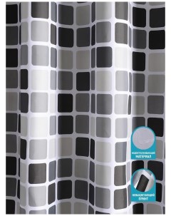 Штора для ванной 180x200 тканевая полиэстер черно серо белая клетка Hans&helma