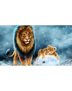Картина на холсте 60x110 Животные львенок лев отец царь 58 Linxone