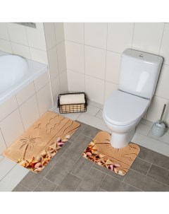 Набор ковриков для ванной и туалета Пляж 2 шт 40x45 45x75 см Доляна