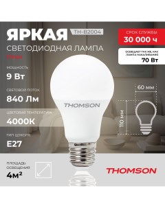 Лампочка светодиодная TH B2004 9 Вт E27 А60 груша 4000K нейтральный белый свет Thomson