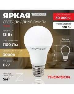Лампочка светодиодная TH B2007 13 Вт E27 А60 груша 3000K теплый белый свет Thomson