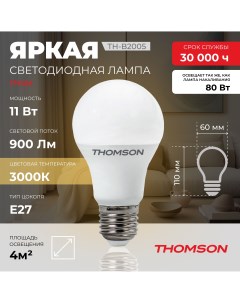 Лампочка светодиодная TH B2005 11 Вт E27 А60 груша 3000K теплый белый свет Thomson
