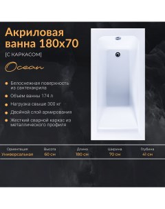 Акриловая ванна Nixx Ocean 180x70 с каркасом Nixxnew