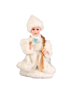 Фигурка Снегурочка в белой шубке с сердечком двигается 16 х 30 см Зимнее волшебство