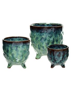 Цветочное кашпо Морская сюита керамика 521471 зеленый 3 шт Kaemingk