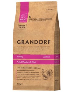 Сухой корм для собак Single Grain Adult Medium Maxi индейка 10 кг Grandorf