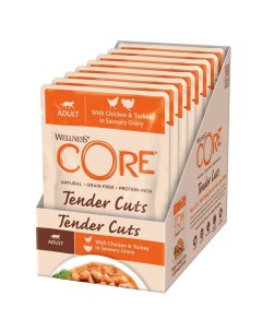 Влажный корм для кошек CAT TENDER CUTS с кусочками курицы и индейки 8 шт по 85 г Core