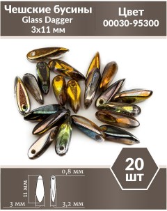 Чешские бусины Glass Dagger 3х11 мм Crystal Magic Copper 20 шт Czech beads