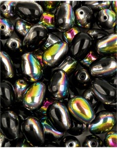 Чешские бусины капля Glass drops 11х8 мм Jet Vitrail 50 шт Czech beads