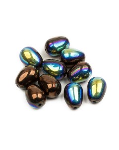 Чешские бусины капля Glass drops 11х8 мм Jet Bronze AB 10 шт Czech beads