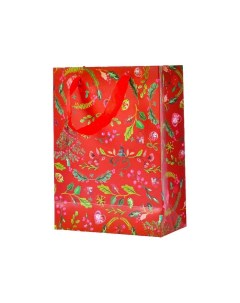 Подарочный пакет РОЖДЕСТВЕНСКИЙ БУКЕТ красный 18х24х8 см Kaemingk (decoris)