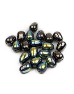 Чешские бусины капля Glass drops 11х8 мм Jet Hematite AB 20 шт Czech beads