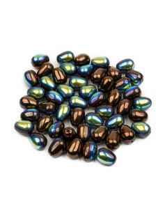 Чешские бусины капля Glass drops 11х8 мм Jet Bronze AB 50 шт Czech beads