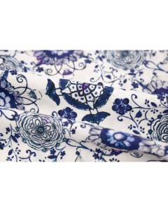 Ткань 18465 хлопок поплин синие узоры гжель цветы Unofabric