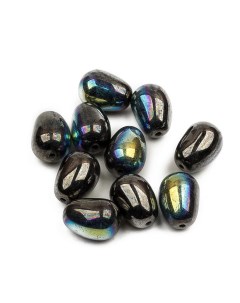 Чешские бусины капля Glass drops 11х8 мм Jet Hematite AB 10 шт Czech beads