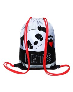 Мешок для обуви с карманом Panda с ручкой со светоотражающими элементами 470х 370 мм Оникс
