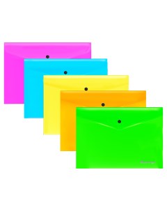 Папка конверт на кнопке Neon А4 200мкм ассорти неоновых цветов 5шт Berlingo