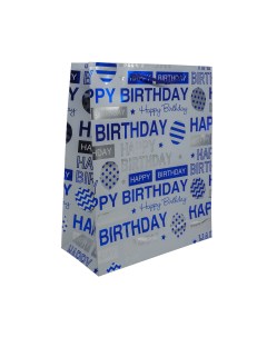 Пакет подарочный ламинированный Happy Birthday SR069 32 26 12см D синий 3 шт Айрис