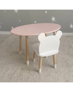 Комплект детской мебели стол Овал розовый стул Мишка белый Dimdom kids