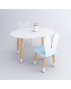 Комплект детской мебели стол Овал белый стул Зайка голубой Dimdom kids