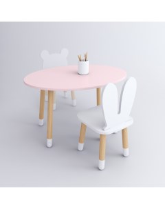 Комплект детской мебели стол Овал розовый стул Зайка белый Dimdom kids