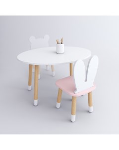 Комплект детской мебели стол Овал белый стул Зайка розовый Dimdom kids